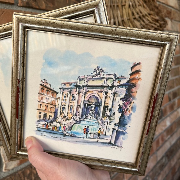 VTG Boho Trevi Fountain Italy Pair of Framed Prints - Picture 3 of 6
